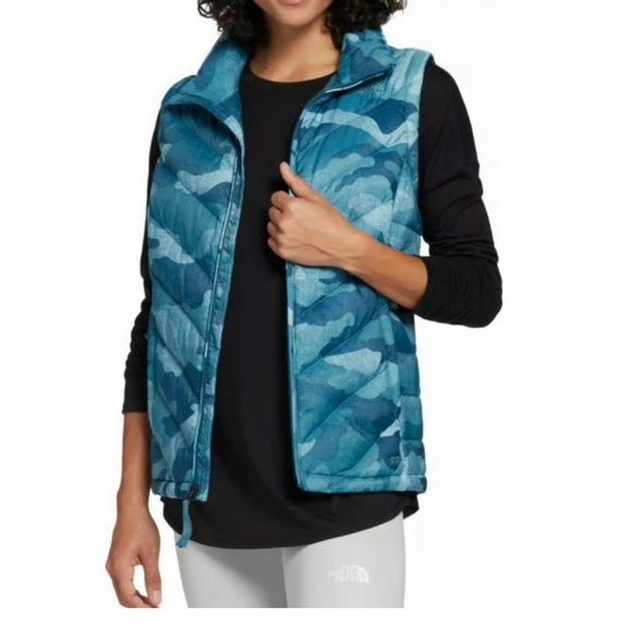 The North Face Womens Alpz 2.0 Blue Camo Mallard Down Puffer Vest 550 Sz small - Picture 1 of 12